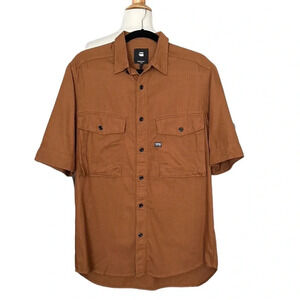 G-STAR RAW Type C Straight Long Button Down Shirt in Cubano Brown, Size L